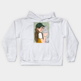 Girl with cat Kids Hoodie